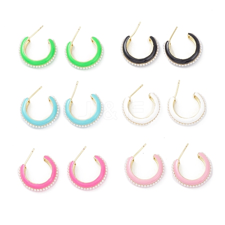 Plastic Pearl Bead Ear Studs for Women EJEW-K245-03G-1