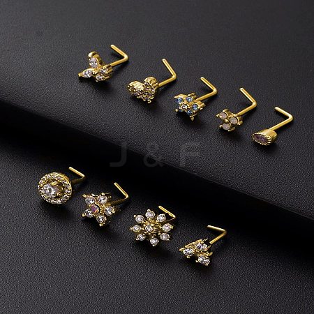 316L Surgical Stainless Steel Clear Cubic Zirconia L-Shaped Nose Rings WG135CD-21-1