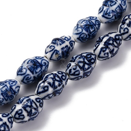 Handmade Blue and White Porcelain Beads Strands PORC-I027-08-1