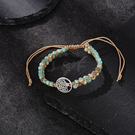 Natural Shoushan Stone Round Beaded Braided Bead Bracelets FS-WGE5EF2-19-1