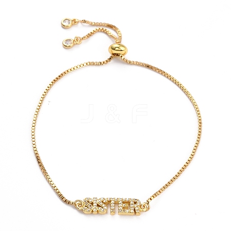 Adjustable Brass Micro Pave Clear Cubic Zirconia Slider Bracelets BJEW-L652-14G-1
