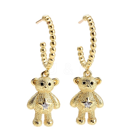 C-Shape with Bear Cubic Zirconia Dangle Stud Earrings EJEW-E167-14G-1