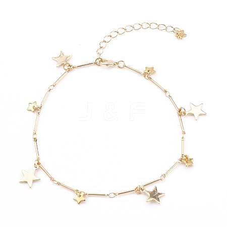 304 Stainless Steel & Brass Star Charm Anklets AJEW-AN00401-02-1