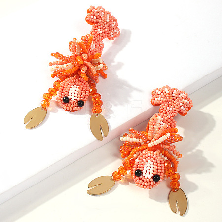 Handmade Seed Beads Dangle Stud Earrings EJEW-k074-K01-1