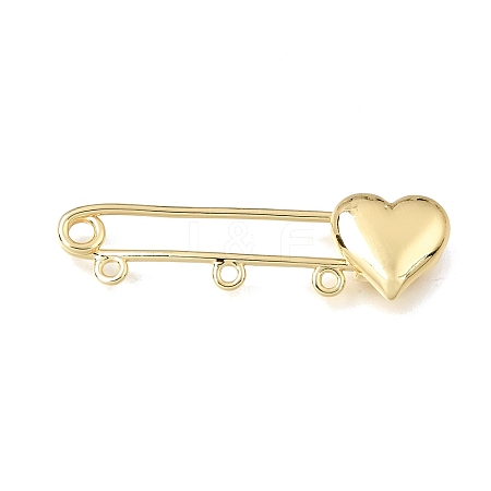 Heart Brass Safety Pins Brooch Findings KK-E802-40B-G-1