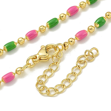 Brass Enamel Column Link Chain Necklaces NJEW-H039-10A-03G-1