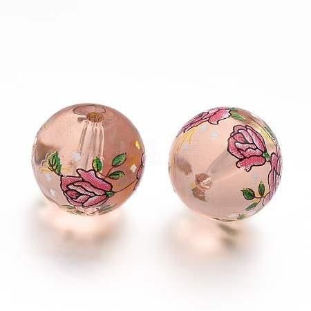 Flower Picture Printed Glass Round Beads GLAA-J084-A03-1