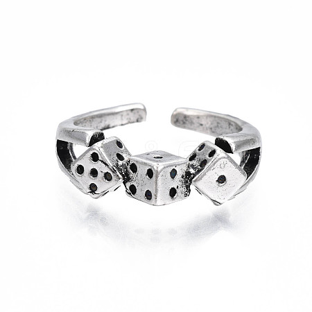 Alloy Triple Dice Open Cuff Ring for Men Women RJEW-T009-35AS-1