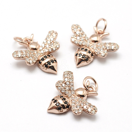 Brass Micro Pave Grade AAA Cubic Zirconia Charms ZIRC-P072-02RG-NR-1