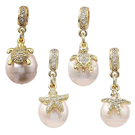 Brass Micro Pave Clear Cubic Zirconia European Dangle Charms PALLOY-JF05895-01-1