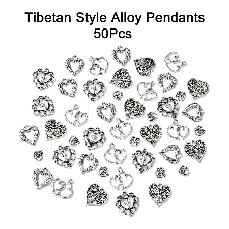 50Pcs 5 Styles Tibetan Style Alloy Pendants FIND-YW0004-61-1