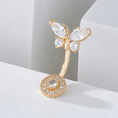 Brass Clear Cubic Zirconia Butterfly Curved Barbell Belly Rings WG440FB-02-1