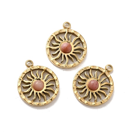 304 Stainless Steel Pave Natural Rhodonite Sun Charms STAS-B074-05G-01-1