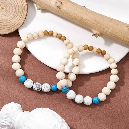 2Pcs Wood Beads Stretch Couples Bracelets BJEW-JB11289-1