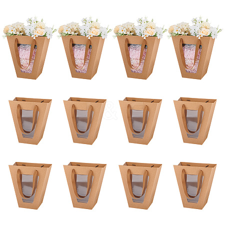 Trapezoid Paper Flower Gift Tote Bags with Plastic Visible Window ABAG-WH0045-25A-1