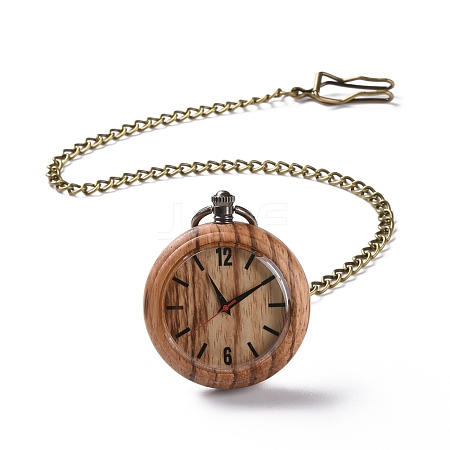 Ebony Wood Pocket Watch with Brass Curb Chain and Clips WACH-D017-A19-03AB-1