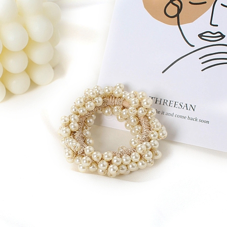 Fashiona Plastic Imitation Pearl Elastic Hair Ties PW-WGCE173-05-1