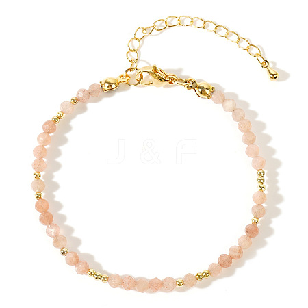 Bohemian Style Faceted Round Natural Sunstone Bead Bracelets Women's Fashion Jewelry LW5248-7-1