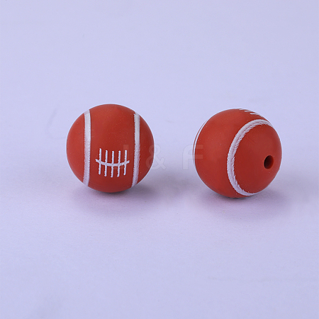 Printed Round with Rugby Pattern Silicone Focal Beads SI-JX0056A-111-1