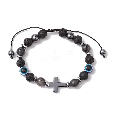 Natural Lava Rock Braided Bead Bracelets for Women Men BJEW-JB11138-01-1