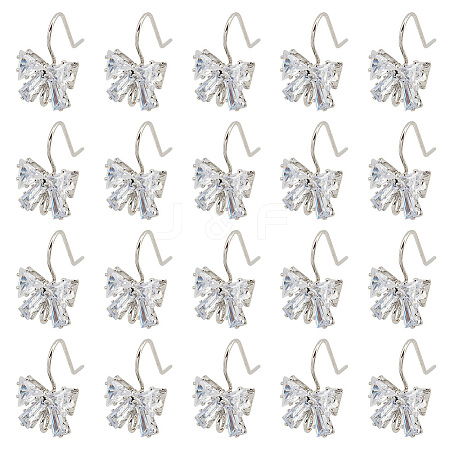 GOMAKERER 20Pcs Bowknot Brass Micro Pave Clear Cubic Zirconia Earring Hooks ZIRC-GO0001-02-1