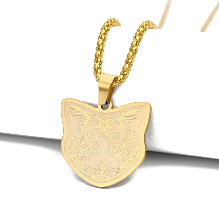 Star Cat Shaped Stainless Steel Pendant Necklaces PW-WGC8410-01-1