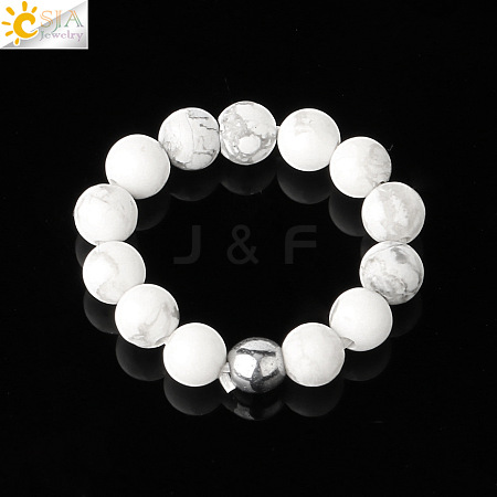 4MM Round Natural Howlite Beaded Stretch Rings VM0712-11-1