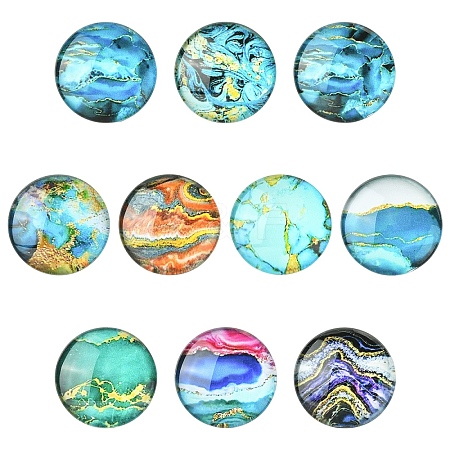 Glass Marbleize Cabochons GGLA-YW0002-01-1