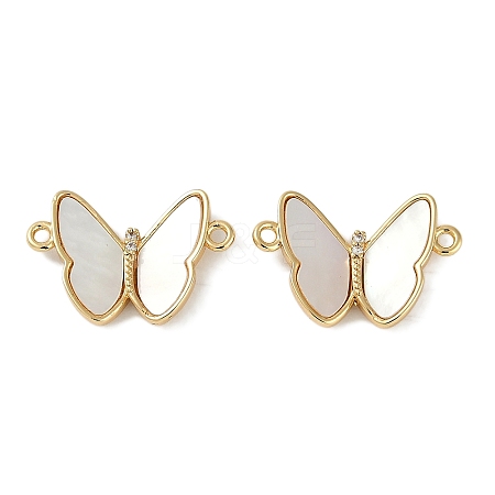 Brass Micro Pave Clear Cubic Zirconia Pave Natural Shell Butterfly Connector Charms KK-P283-05G-1