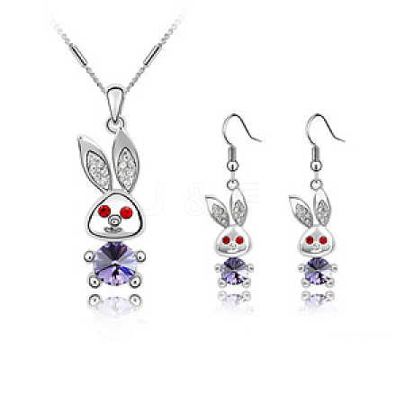 Real 18K Platinum Plated Alloy Rabbit Austrian Crystal Jewelry Sets SJEW-DD0001-048C-1