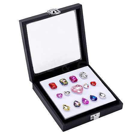 Square Wood Covered with PU Leather Presentation Boxes CON-WH0123-06-1
