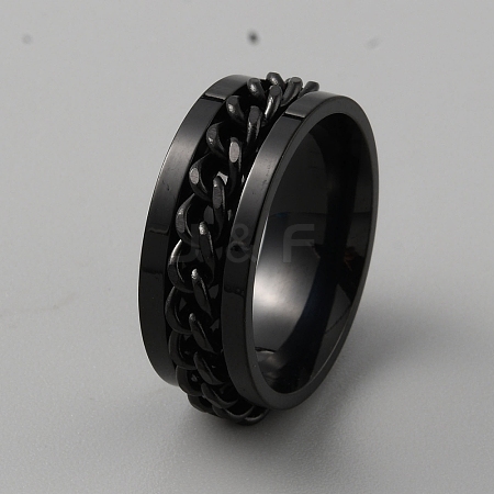201 Stainless Steel Chain Rotating Finger Ring for Men RJEW-WH0011-12A-1
