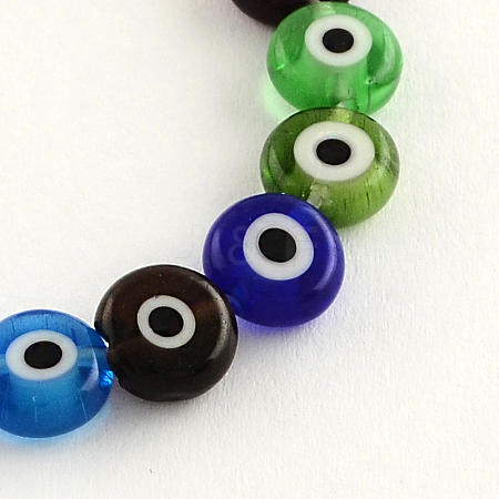 Flat Round Handmade Evil Eye Lampwork Beads Strands X-LAMP-R116-02-1