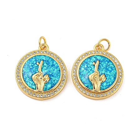 Brass Micro Pave Cubic Zirconia with Synthetic Opal Pendants KK-D096-05A-02-1