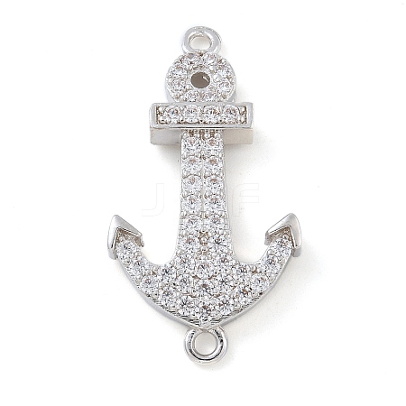 Rack Plating Brass Micro Pave Clear Cubic Zirconia Anchor Connector Charms KK-A234-052P-1