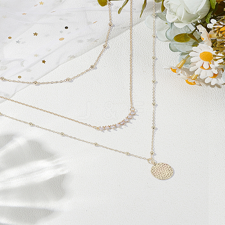 Brass Textured Disc Pendant 3 Layer Necklaces for Women NJEW-LP0009-50-1