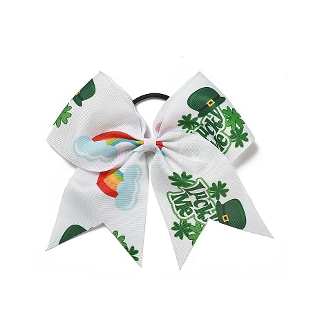 Saint Patrick's Day Big Bowknot Polyester Elastic Hair Ties OHAR-H011-01C-1