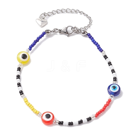Resin Evil Eye & Glass Seed Beaded Bracelets BJEW-MZ00050-1