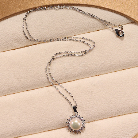 Natural Freshwater Pearl Flower Pendant Necklaces WG8FE37-04-1