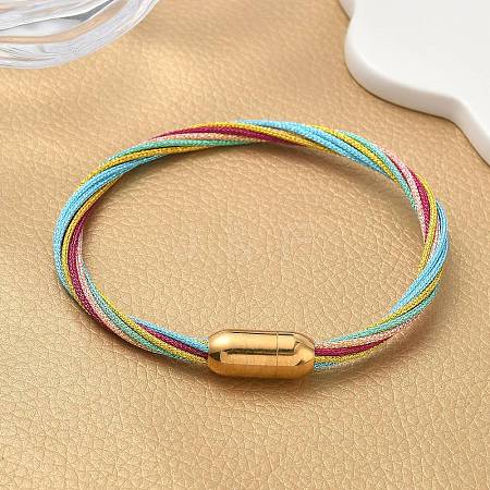 304 Stainless Steel with Polyester Metallic Cord Bracelets for Women BJEW-Z145-01G-33-1