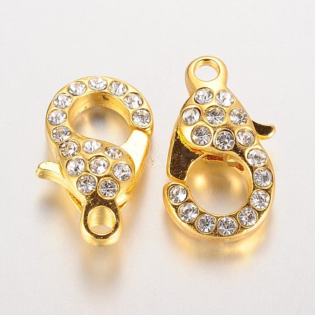 Alloy Glass Rhinestone Lobster Claw Clasps ZIRC-F022-63G-1