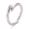 304 Stainless Steel Minimalist Open Cuff Ring Clear Cubic Zirconia Solitaire Ring for Women RJEW-A005-01P-A-1