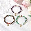 3Pcs Natural Striped Agate &  Amethyst & Tiger Eye & Rose Quartz & Quartz Crystal Round Beaded Bracelets for Women BJEW-JB11934-1