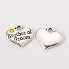 Wedding Party Supply Antique Silver Alloy Rhinestone Heart Carved Word Brother of Groom Wedding Family Charms X-TIBEP-N005-26C-1