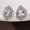 Teardrop Brass Micro Pave Clear Cubic Zirconia Stud Earrings EJEW-Z087-02G-1