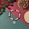 Natural Green Aventurine & Mashan Jade & Shell Pearl Stretch Bracelet with Christmas Snowflake Alloy Charm BJEW-TA00089-2
