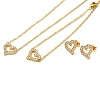 Heart 304 Stainless Steel Rhinestone Pendant Necklaces & Bracelets & Stud Earrings Sets for Women SJEW-C004-06G-2