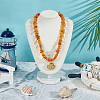 Dyed Natural Freshwater Shell Chip & Transparent Frosted Glass Nuggets Beaded Brass Shell Shaped Pendant Double Layer Necklaces NJEW-OC00005-3