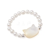 Cat Shaped Natural White Shell Beaded Stretch Finger Rings RJEW-TA00175-4