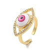 Cubic Zirconia Horse Eye Open Cuff Ring with Acrylic RJEW-B042-02G-04-1